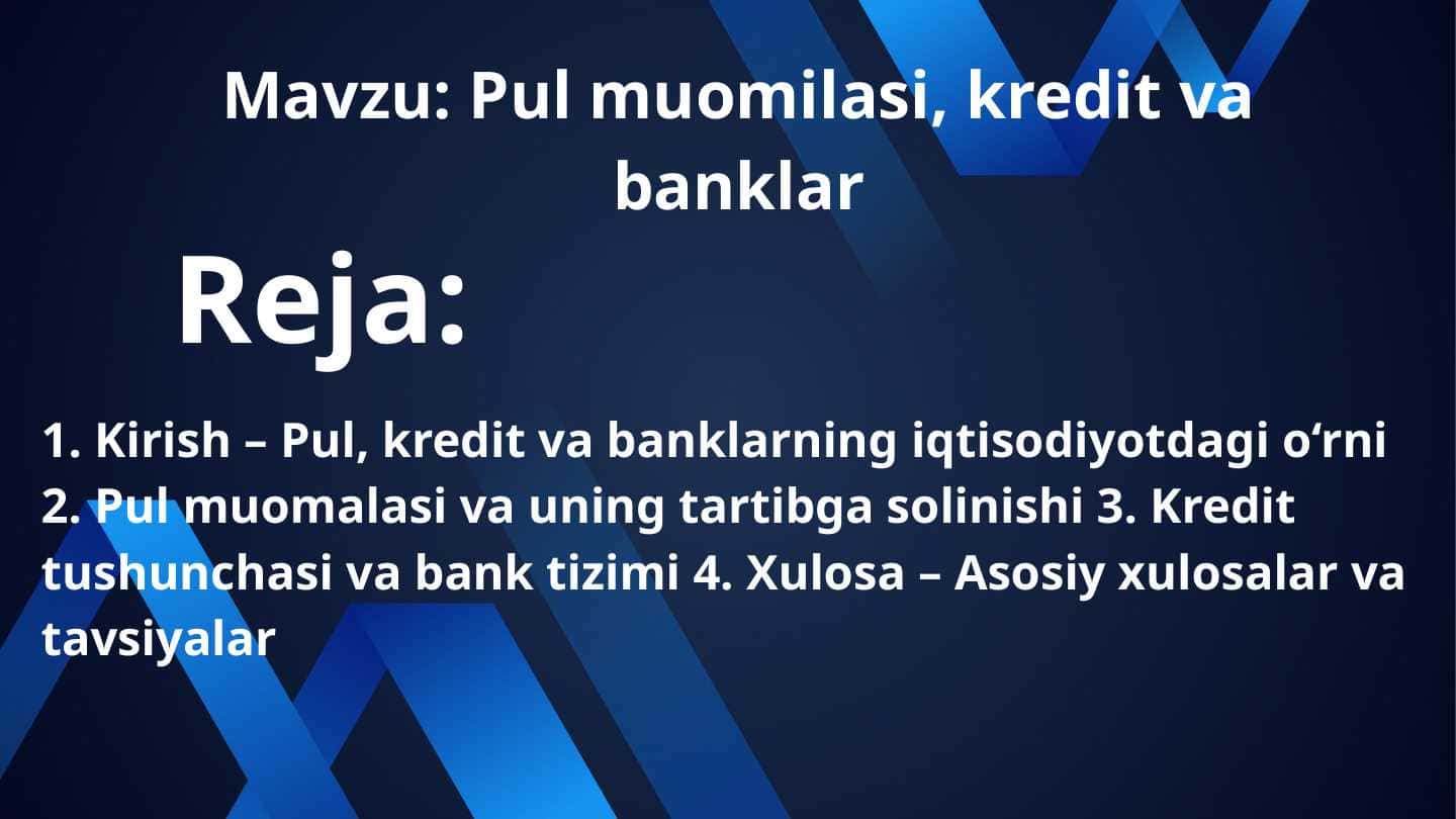Pul muomalisi kredit va banklar