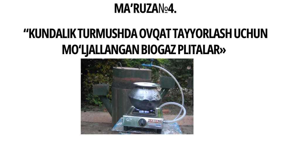 KUNDALIK TURMUSHDA OVQAT TAYYORLASH UCHUN MO‘LJALLANGAN BIOGAZP LITALAR
