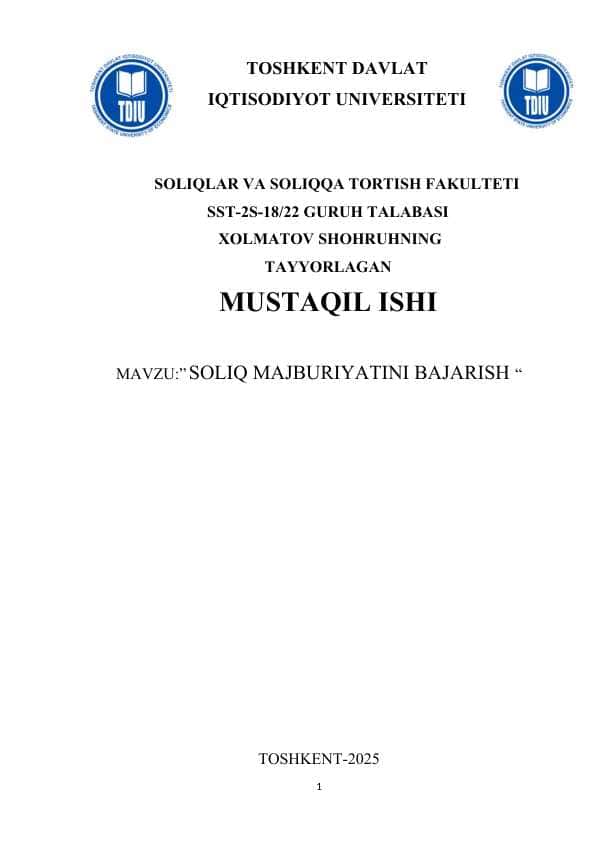 SOLIQ MAJBURIYATINI BAJARISH