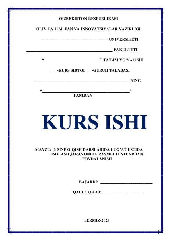 3-sinf o’qish darslarida lug’at ustida ishlash jarayonida rasmli testlardan foydalanish