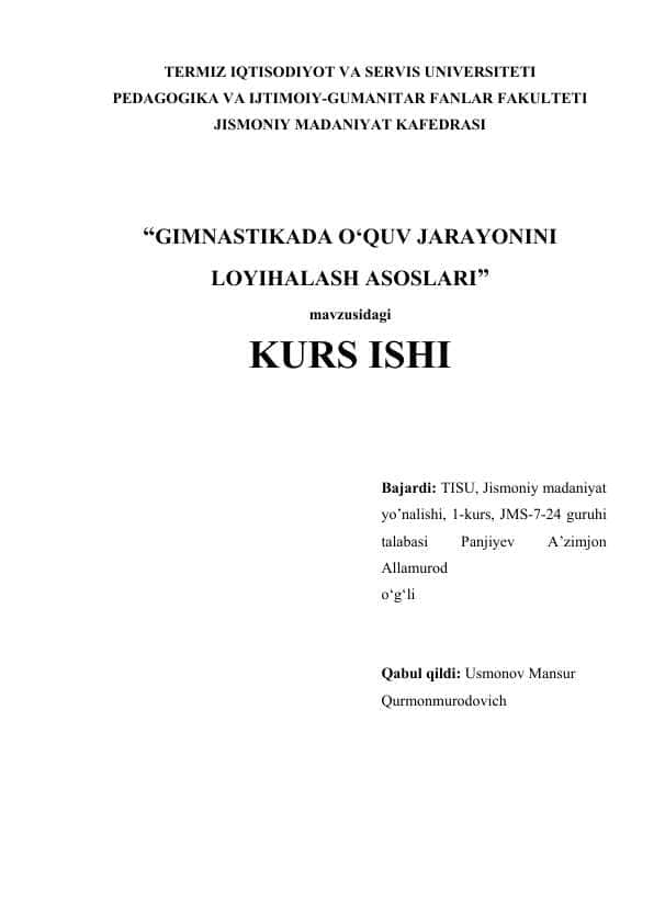 Gimnastikada o‘quv jarayonini