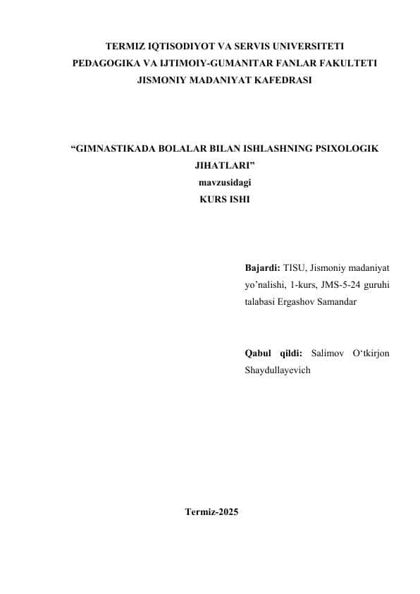 Gimnastikada bolalar bilan ishlashning psixologik jihatlari