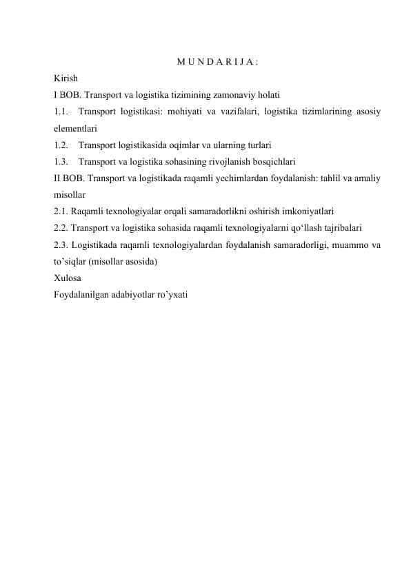 Transport logistikasida raqamli texnologiyalar