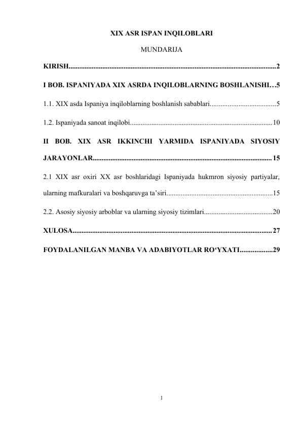 XIX ASR ISPAN INQILOBLARI kurs ishi