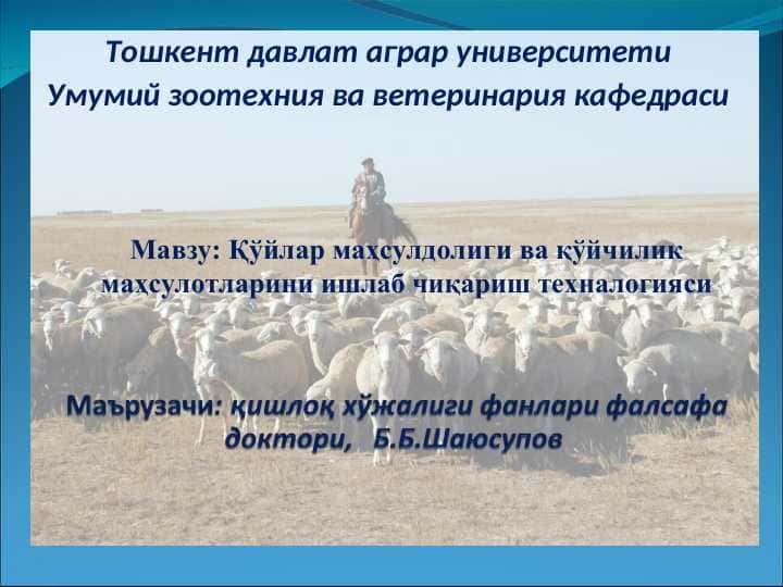 Қўйлар маҳсулдолиги ва қўйчилик маҳсулотларини ишлаб чиқариш техналогияси