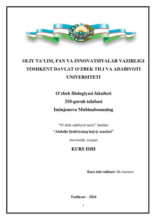 Kurs ishi Abdulla Qodiriy hajviy asarlari