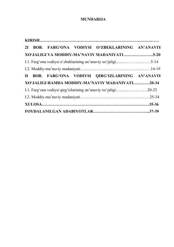 FARG‘ONA VODIYSI O‘ZBEK VA QIRG‘IZLARINING AN’ANAVIY XO‘JALIGI kurs ishi