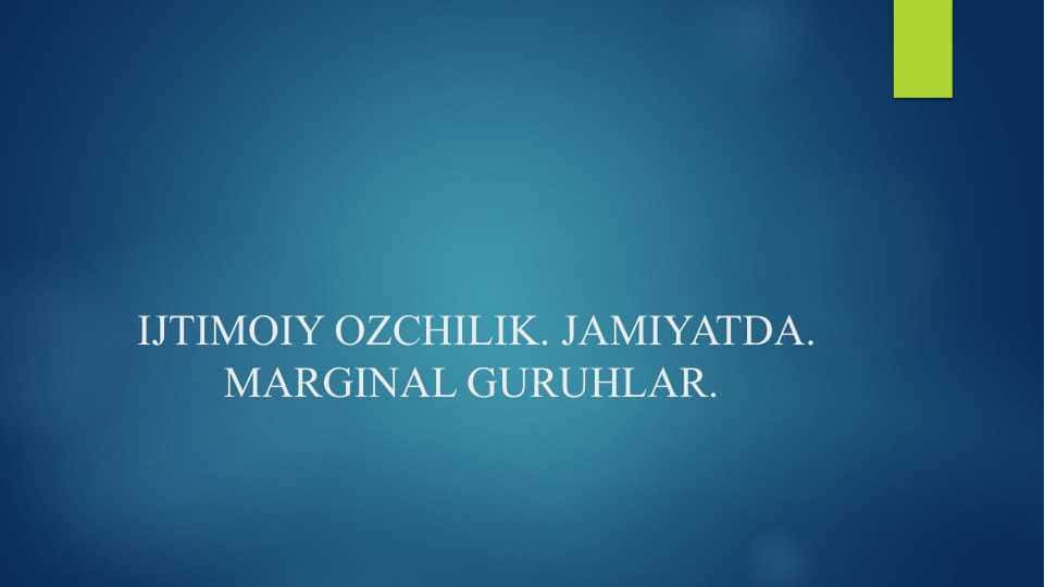 IJTIMOIY OZCHILIK JAMIYATDA MARGINAL GURUHLAR
