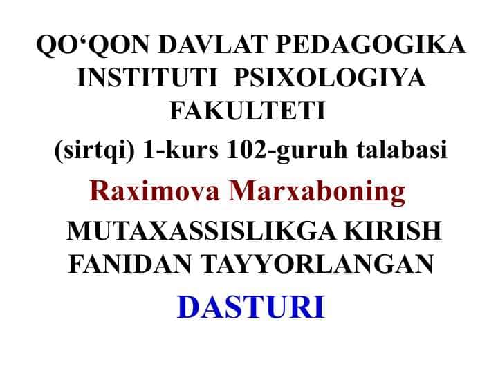 TA’LIM MUASSASASI PSIXOLOGINING ME’YORIY HUJJATLARI