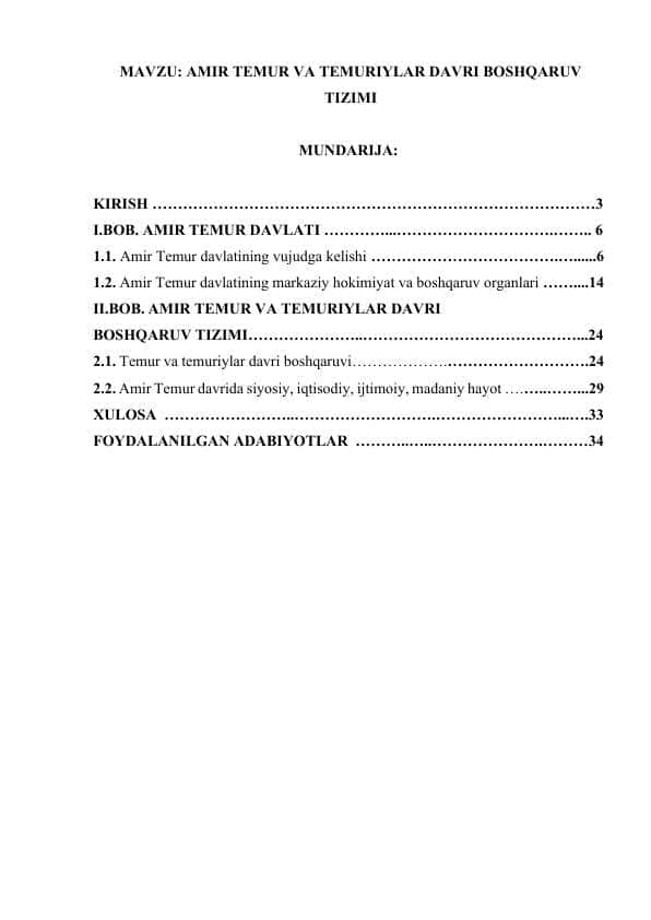 13. AMIR TEMUR VA TEMURIYLAR DAVRI BOSHQARUV TIZIMI