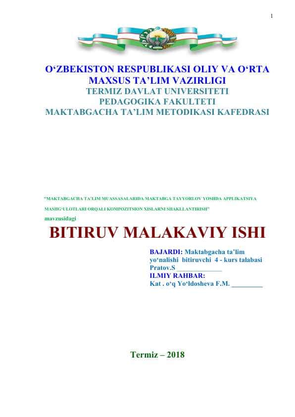MAKTABGACHA TA’LIM MUASSASALARIDA MAKTABGA TAYYORLOV YOSHDA APPLIKATSIYA MASHG‘ULOTLARI ORQALI KOMPOZITSION XISLARNI SHAKLLANTIRISH