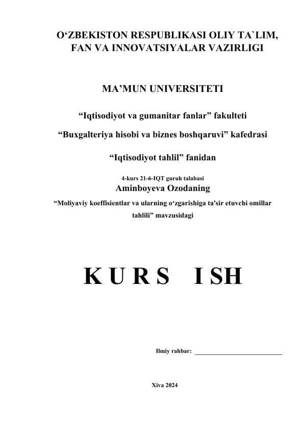 MOLIYAVIY KOEFFISIENTLAR VA ULARNING O‘ZGARISHIGA TA'SIR ETUVCHI OMILLAR TAHLILI