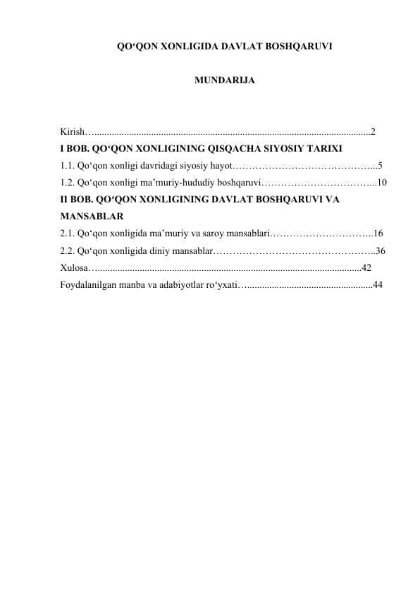QOʻQON XONLIGIDA DAVLAT BOSHQARUVI kurs ishi 25