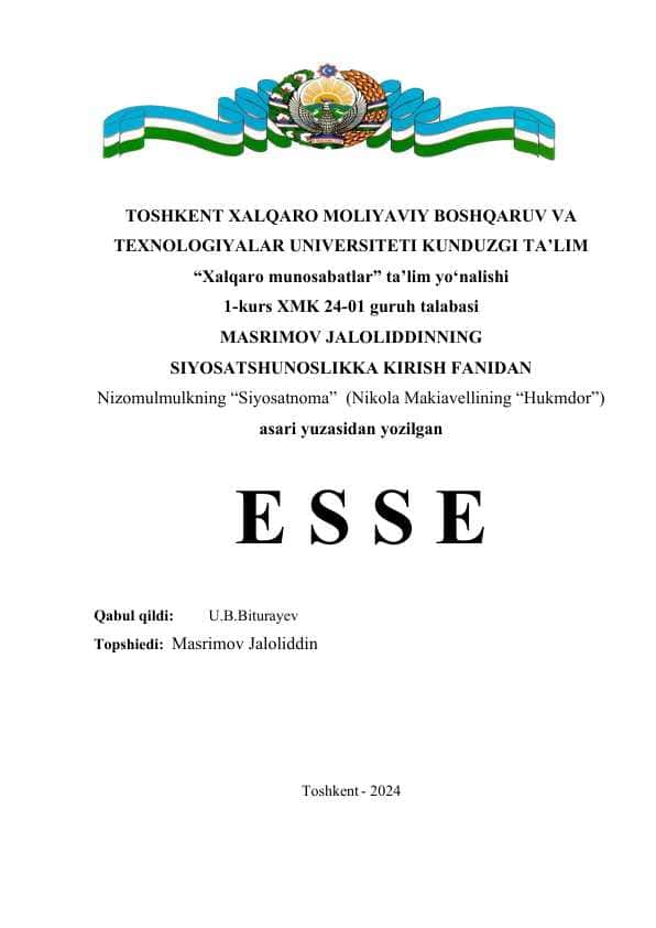 Nizomulmulkning “Siyosatnoma” (Nikola Makiavellining “Hukmdor”)