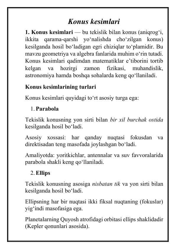 Konus kesimlari
