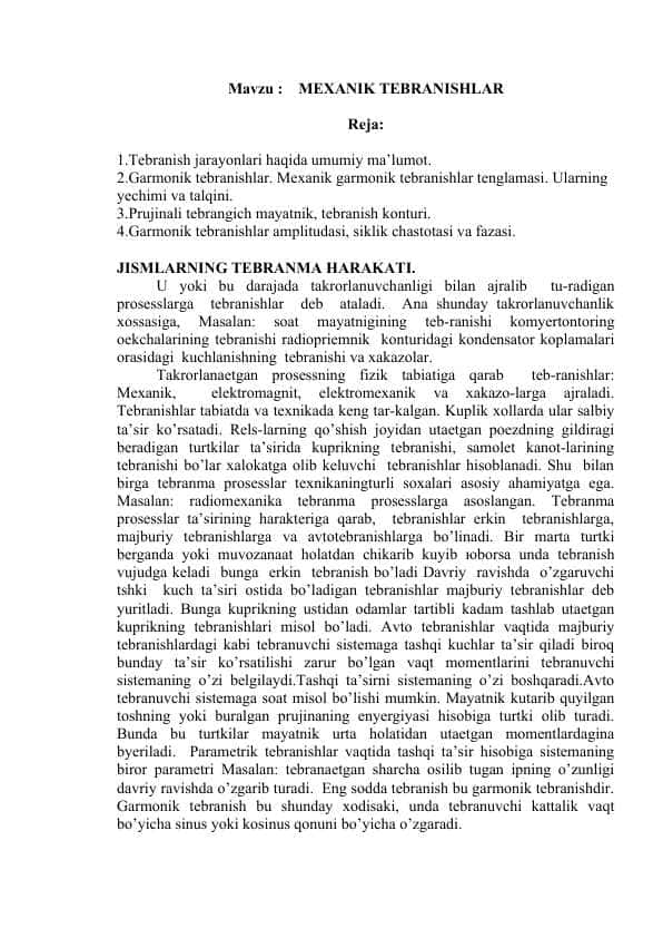 MEXANIK TEBRANISHLAR