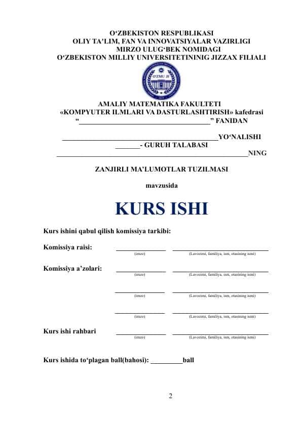 ZANJIRLI MA’LUMOTLAR TUZILMASI