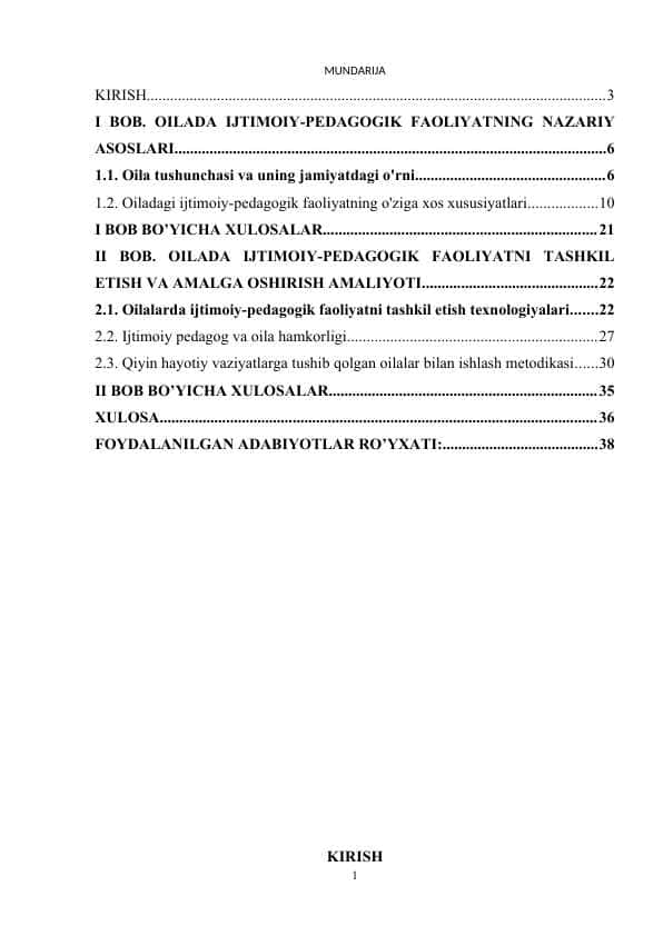 OILADA OLIB BORILADIGAN IJTIMOIY-PEDAGOGIK FAOLIYAT