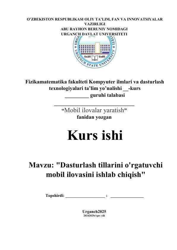 Dasturlash tillarini o'rgatuvchi mobil ilovasini ishlab chiqish