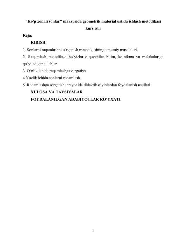KO'P XONALI SONLAR BILAN ISHLASH METODIKASI
