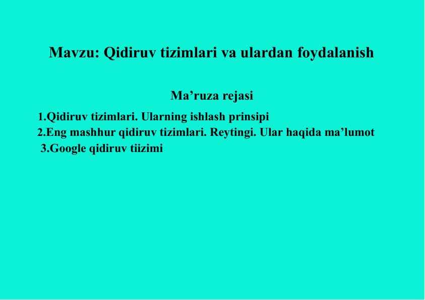 Qidiruv tizimlari va ulardan foydalanish