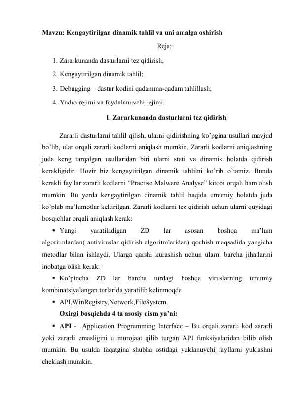 Kengaytirilgan dinamik tahlil va uni amalga oshirish