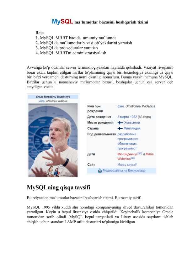 MySQL ma’lumotlar bazasini boshqarish tizimi