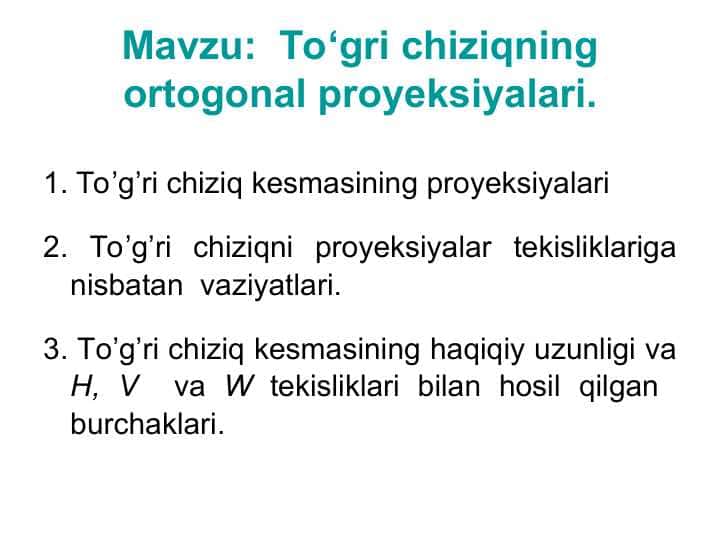 To‘gri chiziqning оrtоgоnаl prоyеksiyаlаri