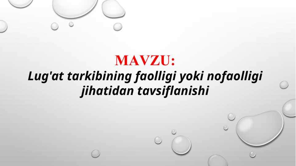 Lug'at tarkibining faolligi yoki nofaolligi jihatidan tavsiflanishi (TAQDIMOT)