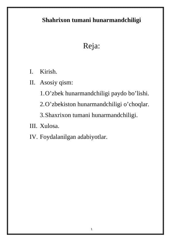Shahrixon tumani hunarmandchiligi