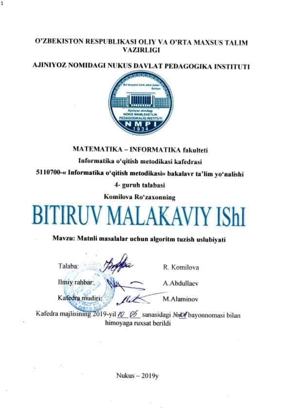 Matnli masalalar uchun algoritm tuzish uslubi