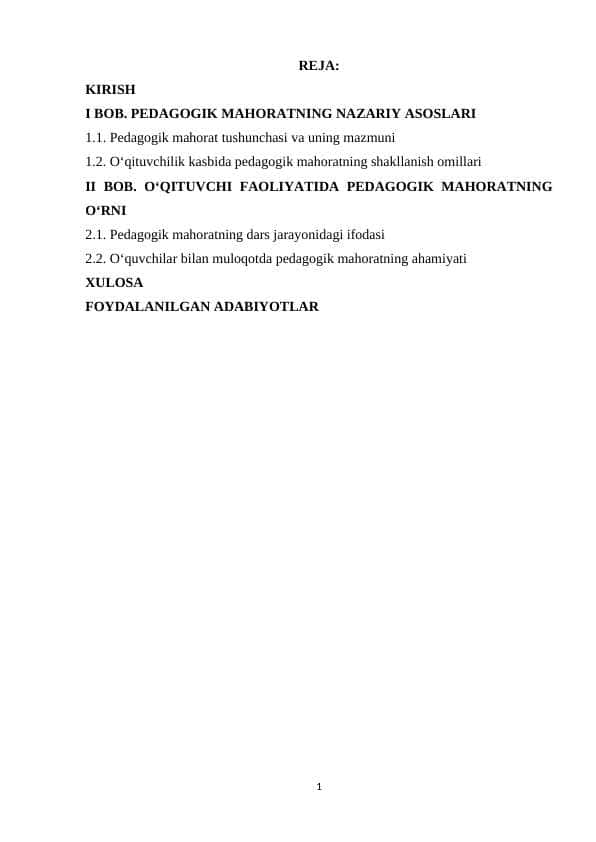 Pedagogik mahorat haqida tushuncha, uning o‘qituvchi faoliyatida tutgan o‘rnin va ahamiyati