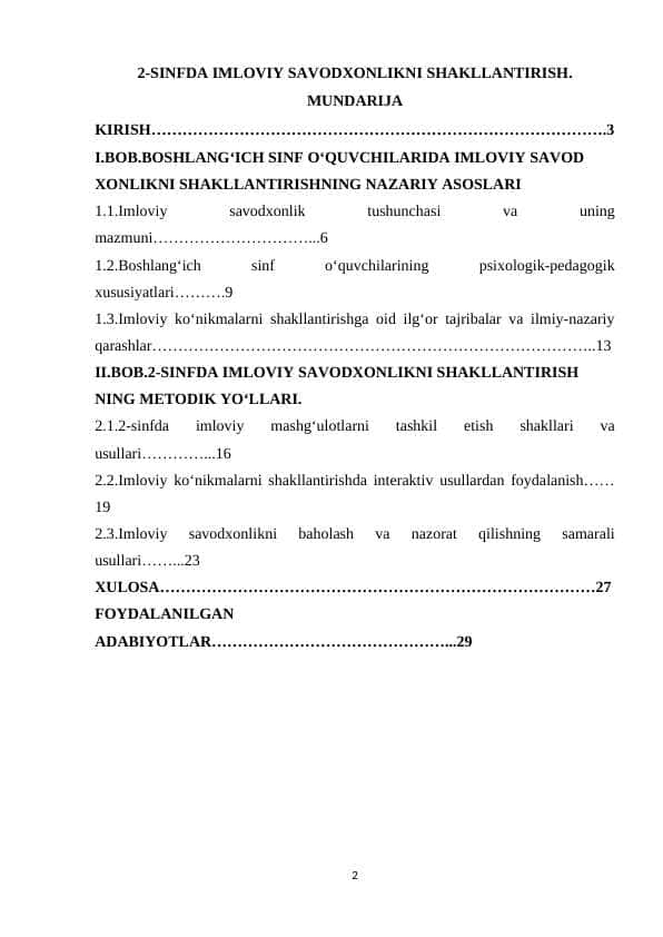 2-SINFDA IMLOVIY SAVODXONLIKNI SHAKLLANTIRISH