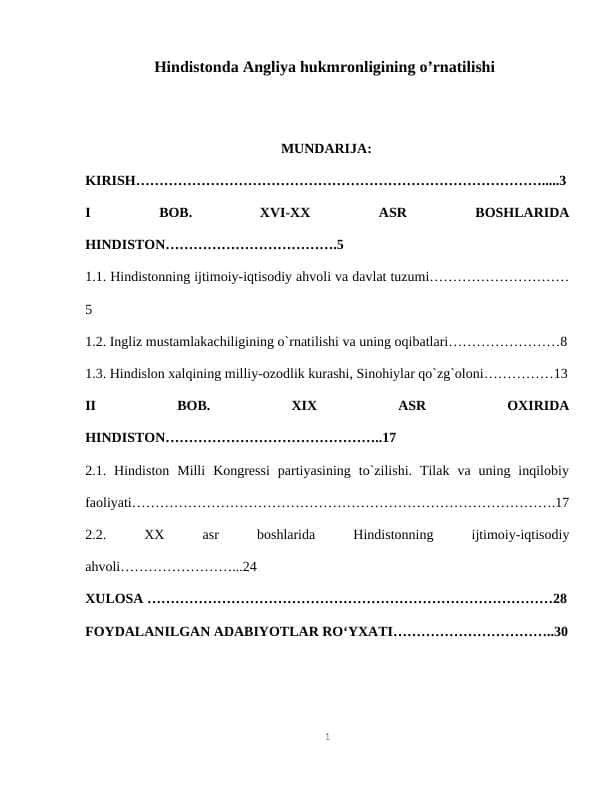 Hindistonda Angliya hukmronligining o’rnatilishi