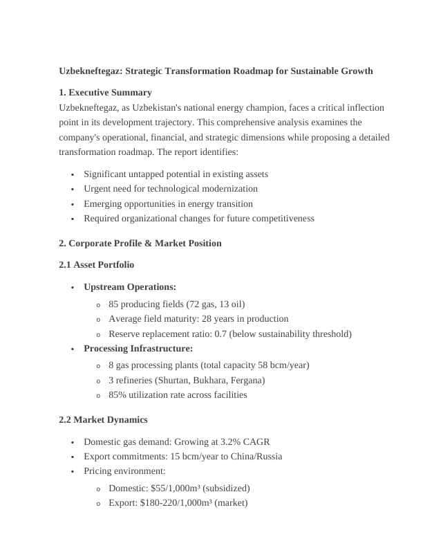Uzbekneftegaz: Strategic Transformation Roadmap for Sustainable Growth