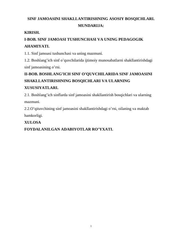 Sinf jamoasini shakllantirishning asosiy bosqichlari