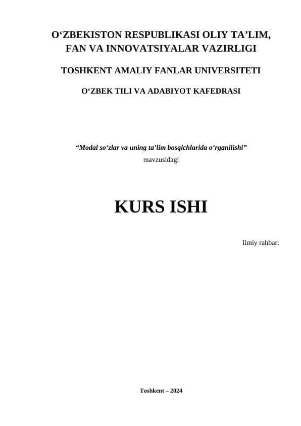 Modal soʻzlar va uning ta’lim bosqichlarida oʻrganilishi