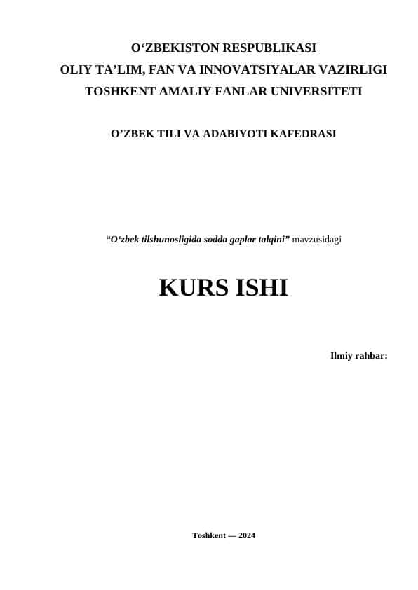 “Oʻzbek tilshunosligida sodda gaplar talqini