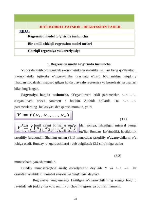 JUFT KORRELYATSION - REGRESSION TAHLIL