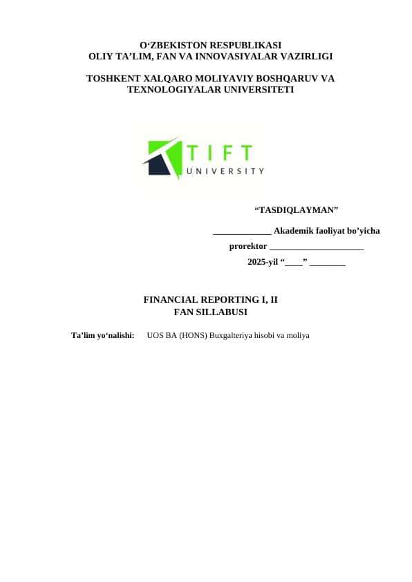 FINANCIAL REPORTING I, II FAN SILLABUSI