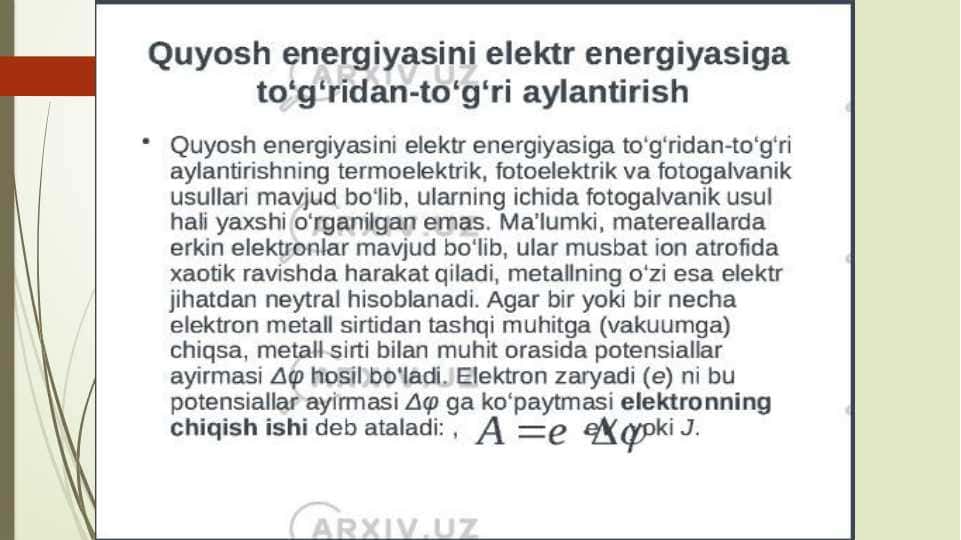 quyosh energiyasini elektr energiyasiga to'g'ridan-to'gri aylantirish, Ultratovush va unuing xususiuyatlari