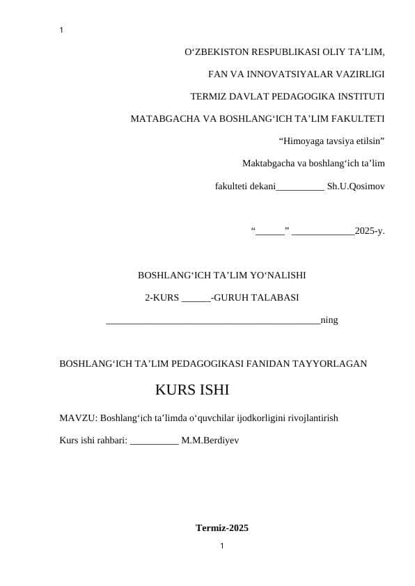 Boshlang‘ich ta’limda o‘quvchilar ijodkorligini rivojlantirish