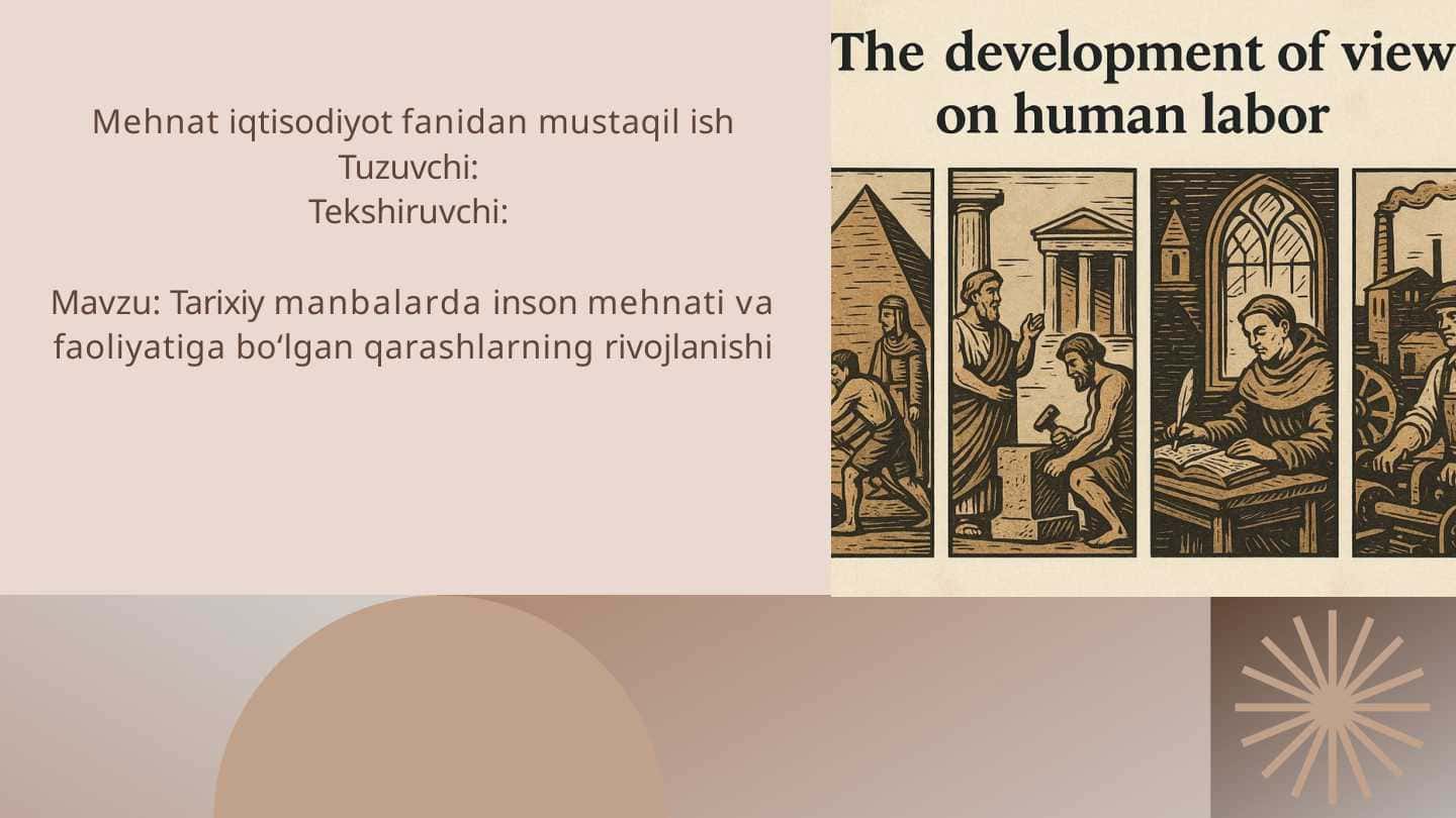 Tarixiy manbalarda inson mehnati va faoliyatiga bo‘lgan qarashlarning rivojlanishi (SLAYD)