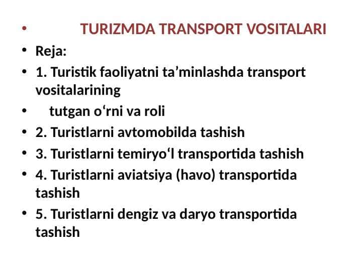 TURIZMDA TRANSPORT VOSITALARI
