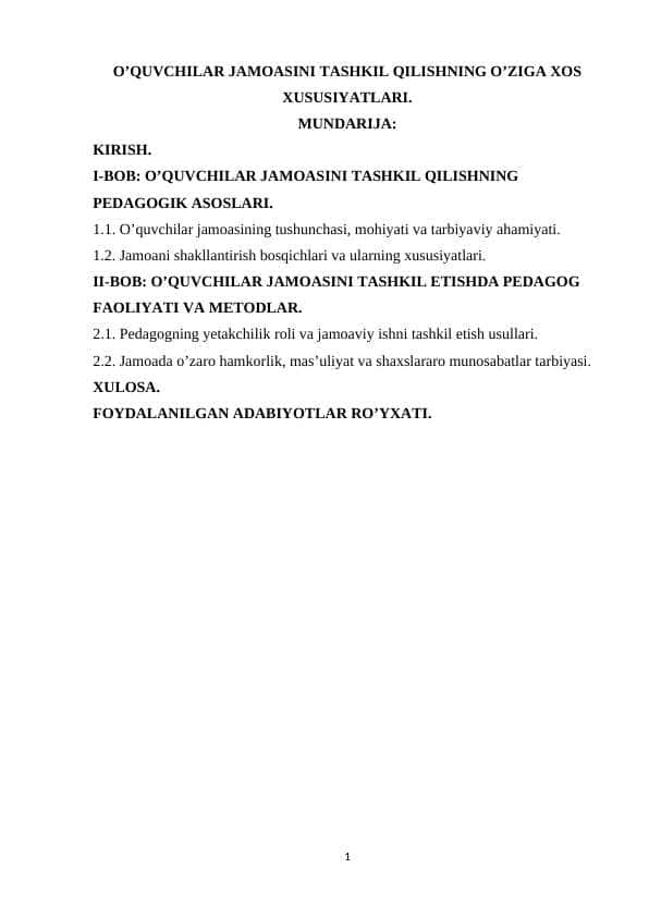 O’quvchilar jamoasini tashkil qilishning o’ziga xos xususiyatlari