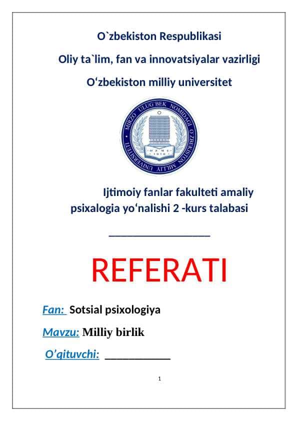 Milliy birlik. Referat