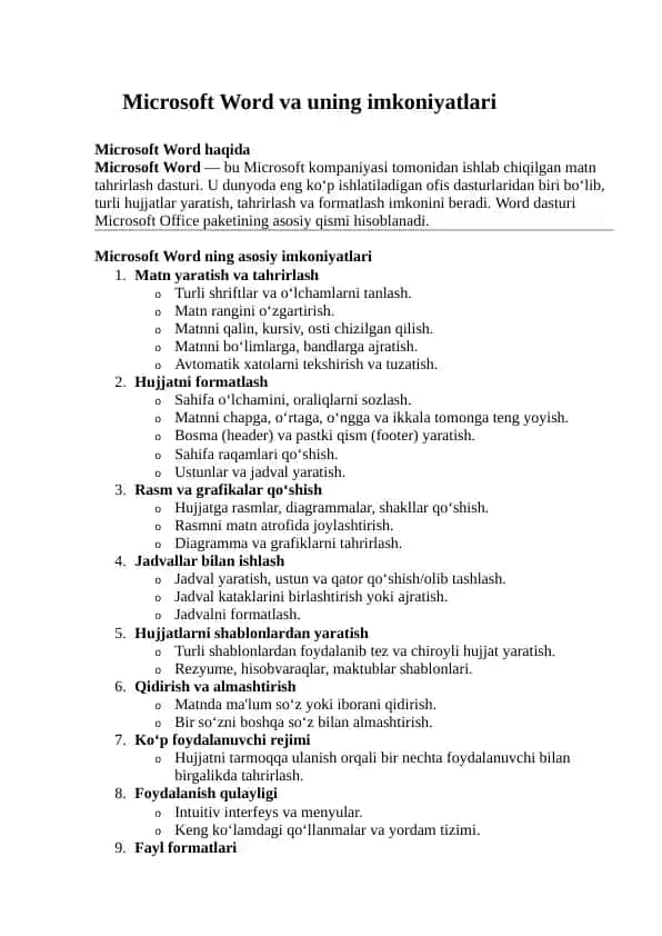 Microsoft Word va uning imkoniyatlari