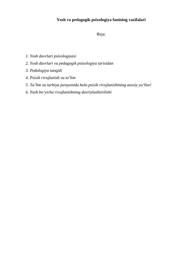 Yosh va pedagogik psixologiya fanining vazifalari