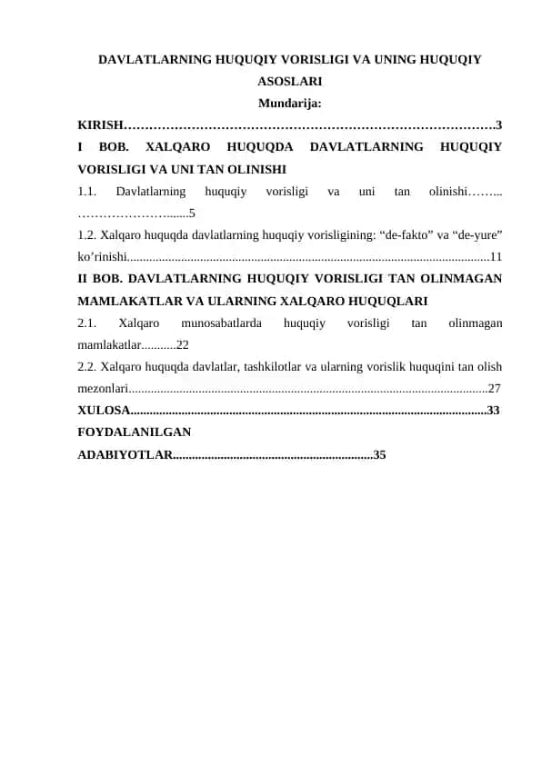 DAVLATLARNING HUQUQIY VORISLIGI VA UNING HUQUQIY ASOSLARI