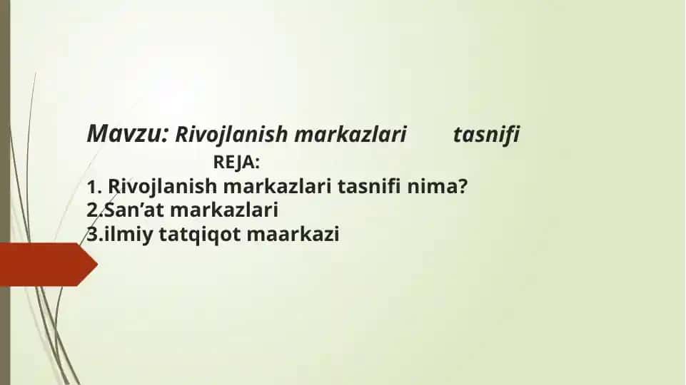 Rivojlanish markazlari tasnifi